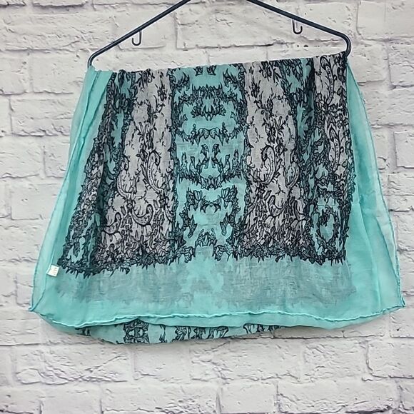 Infinity Scarf Mint Green & Gray Paisley Printed Woven Rectangle Loop Boho - Picture 8 of 8